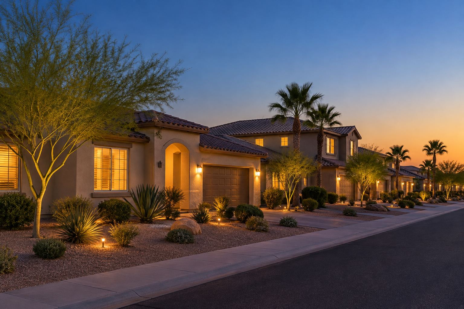 A the East Valley home at dusk, illustrative