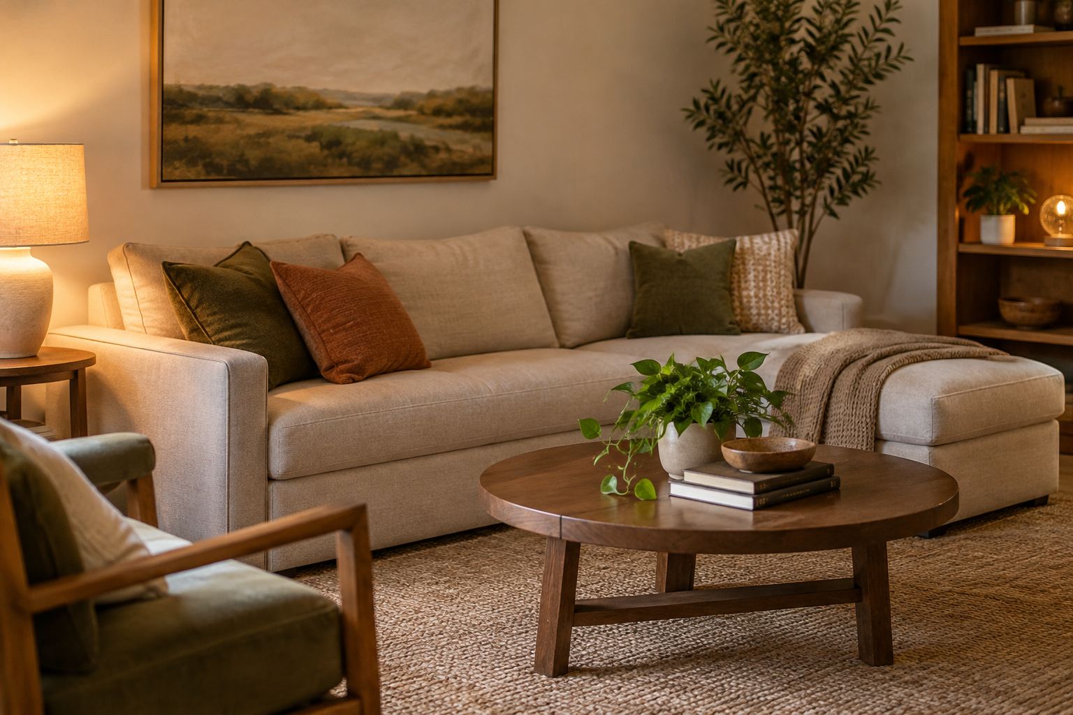 A cozy Gilbert living room, illustrative